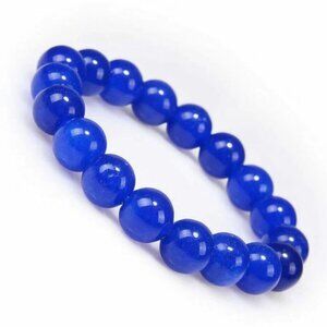 Natural 10mm Blue Jade Round Gemstone Beads Elastic Bracelet Bangle 7.5''